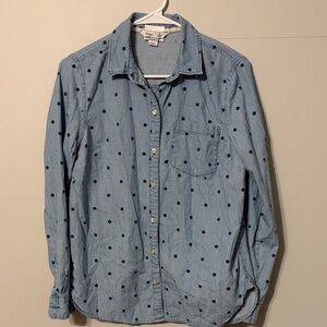 Old Navy Light Blue Polka Dot Women's Classic Button Down Shirt. Med.